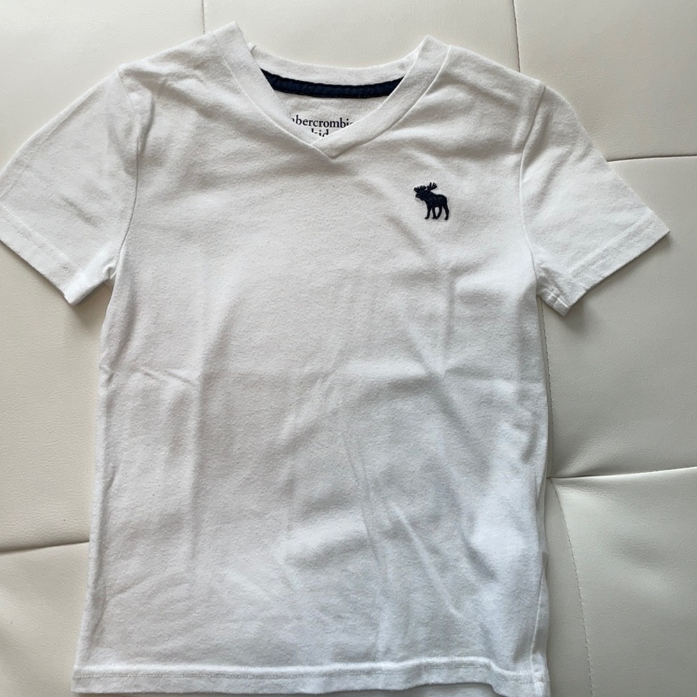 Abercrombie kids white T-shirt with blue embroidered logo